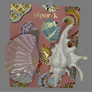 Piper K Iridescent Clam Shell Sea Sell Hair Claw Clips set of 2